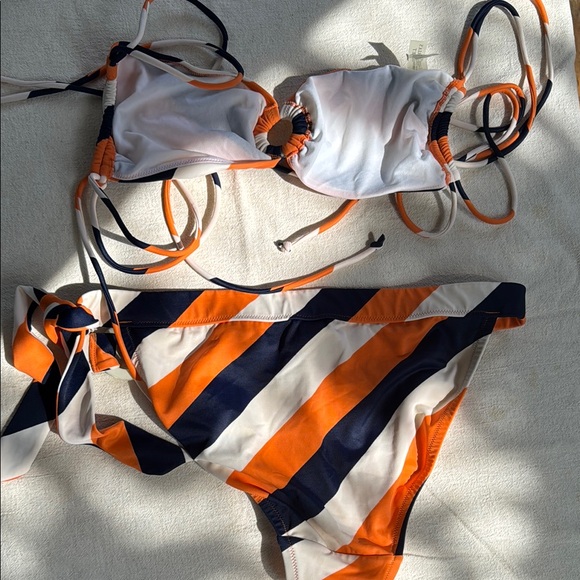 Victoria's Secret Orange and Navy Bikini - Picture 3 of 5
